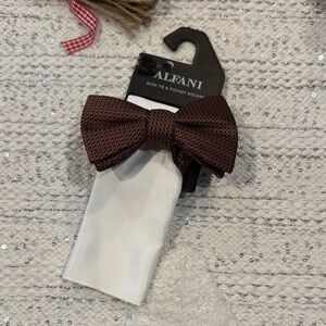 Alfani Burgundy Bow Tie with White Pocket Square